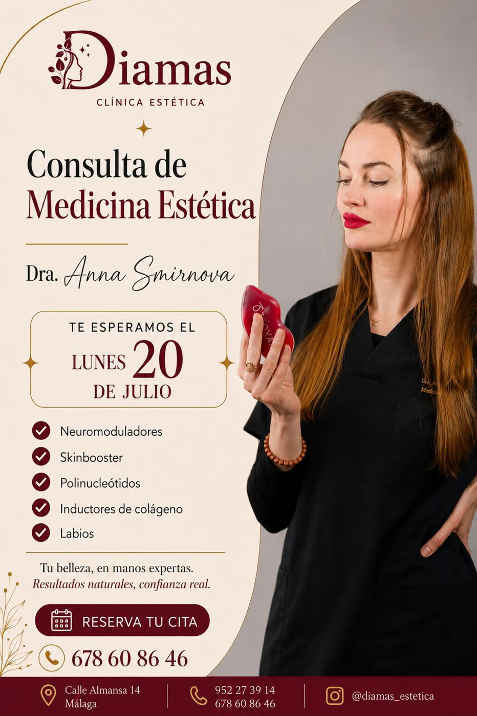 Medicina estética malaga. Diamas. Mesoterapia, skinbooster, labios, ojeras, bolsas, botox, acido hialurónico, arrugas de expresión, anna smirnova, medicina estética, centro autorizado junta de andalucia, vitaminas, lifting, arrugas de expresión, relleno de labios. BOTOX. ELIMINACIÓN DE GRASA.